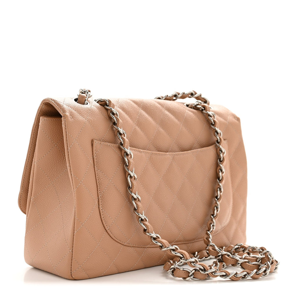 Chanel Caviar Quilted Jumbo Single Flap Dark Beige