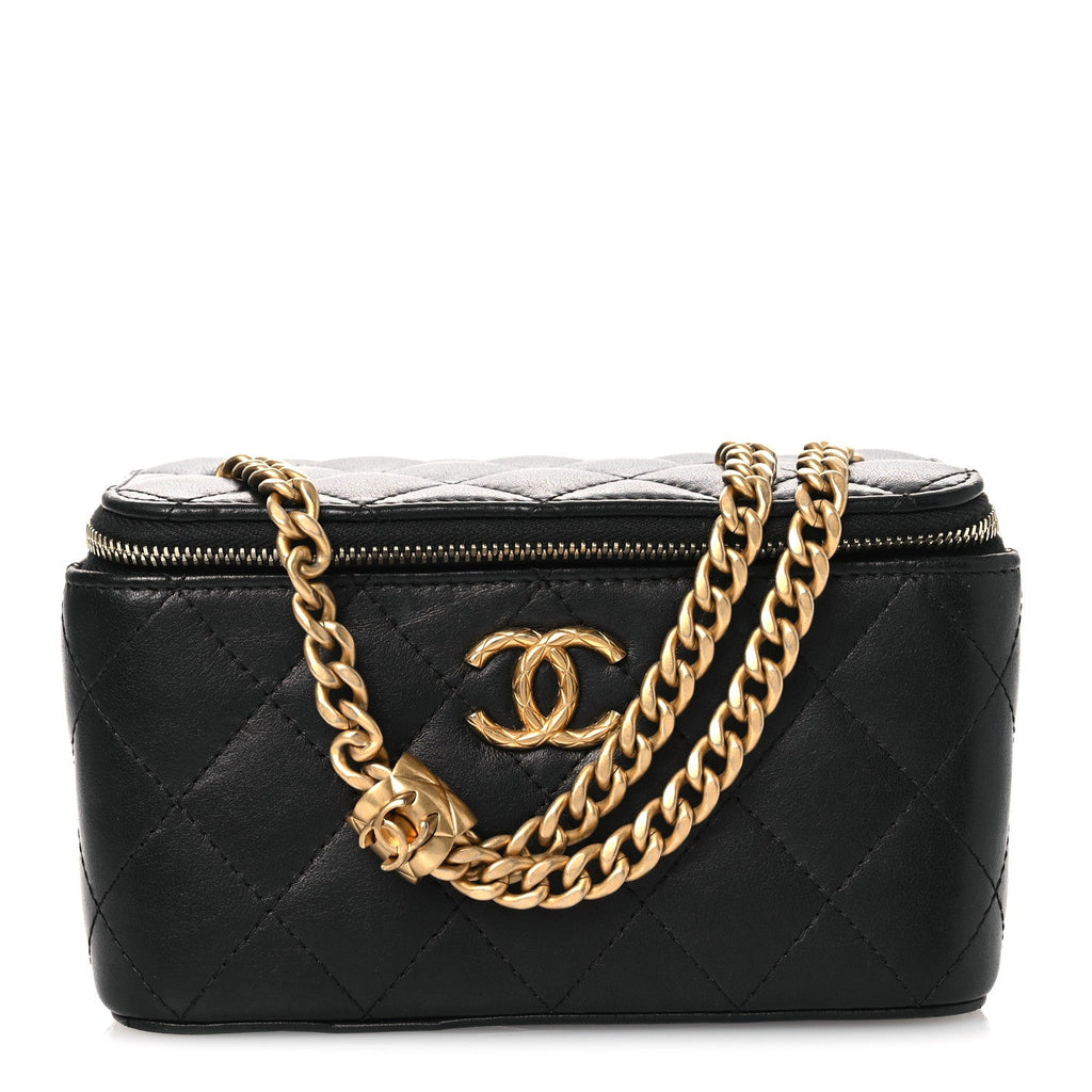 Chanel Lambskin Quilted Small Pillow Crush Vanity Case With Chain Black