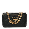 Chanel Lambskin Quilted Small Pillow Crush Vanity Case With Chain Black