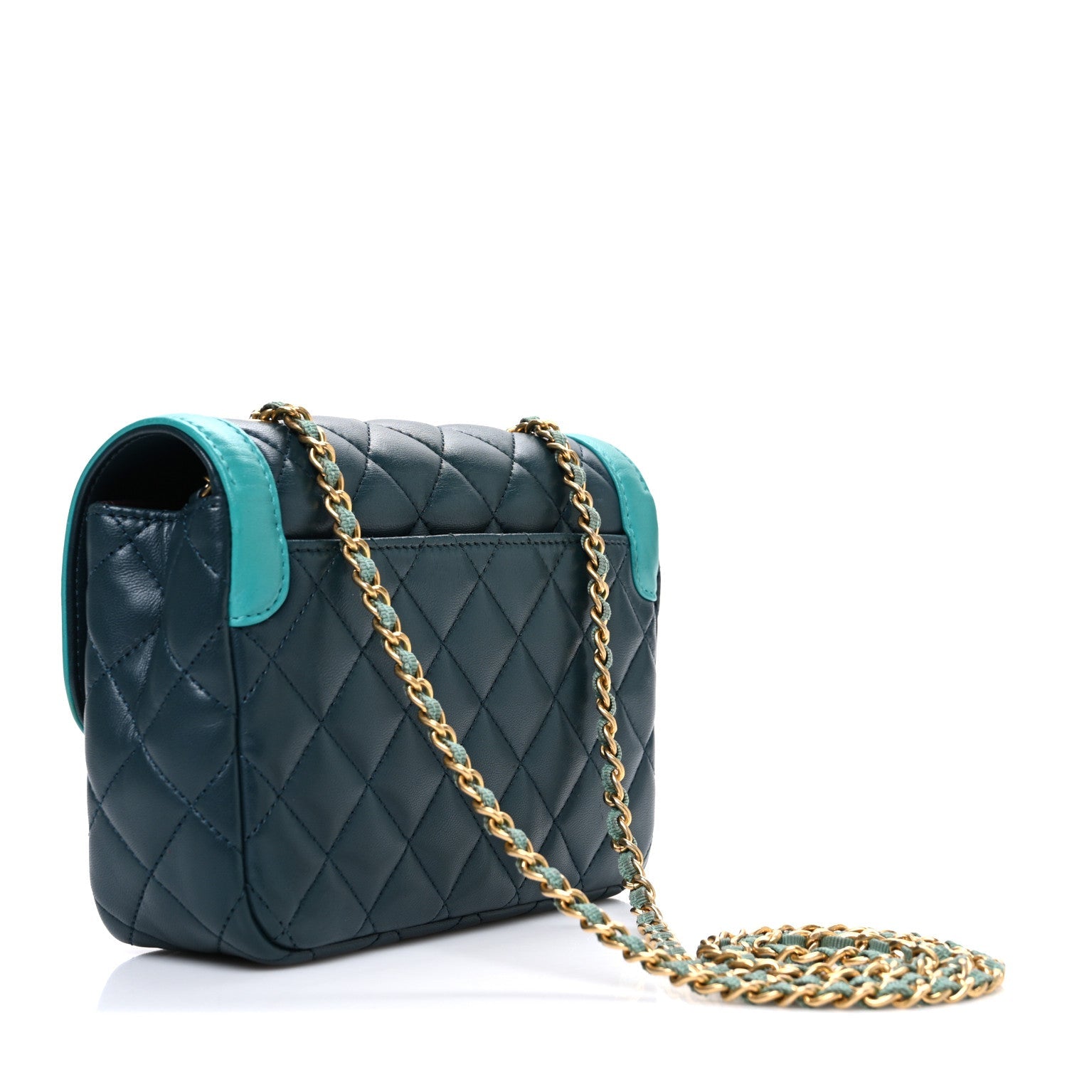 Chanel Lambskin Quilted Mini Two Tone Day Flap Navy Turquoise