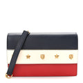 Gucci Calfskin Tiger Studded Chain Wallet Blue Agata Hibiscus Red Mystic White