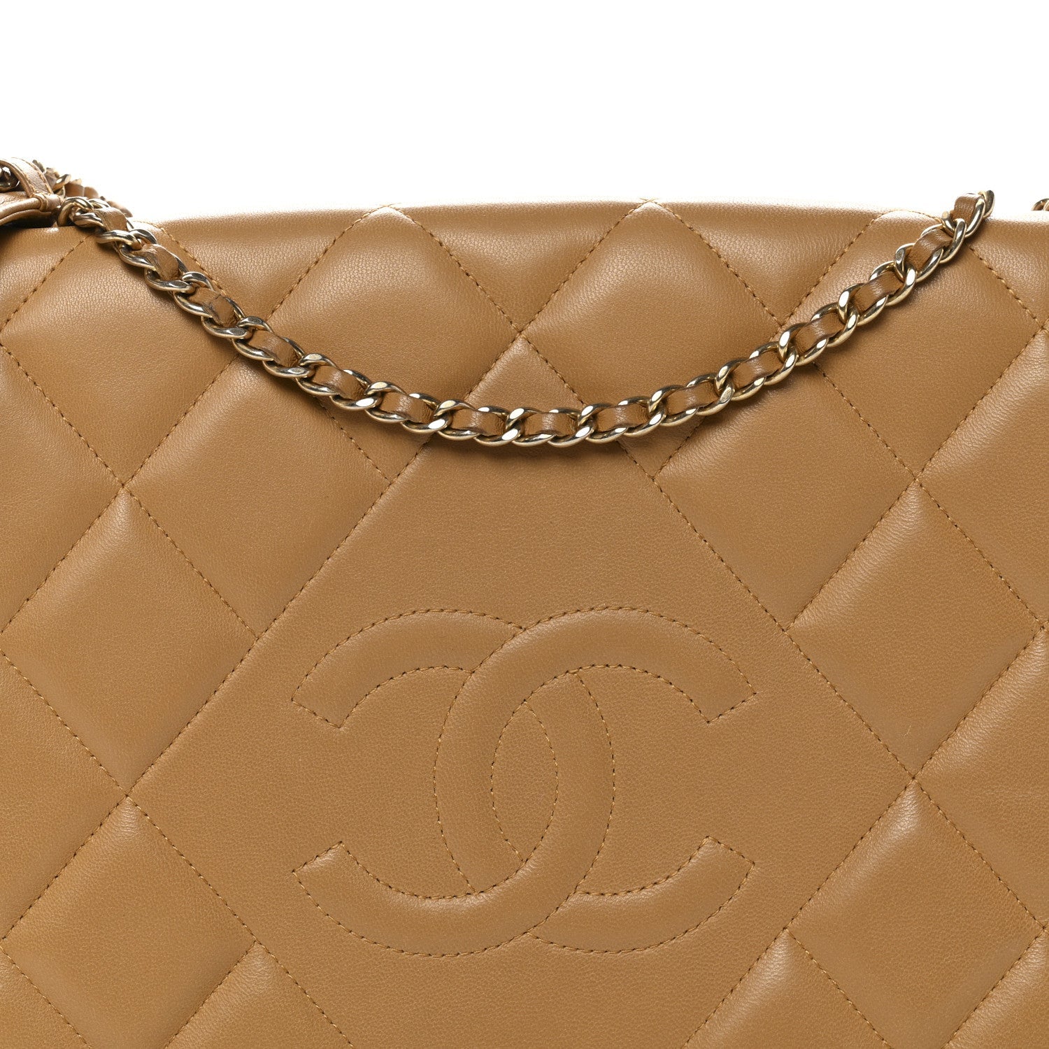 Chanel Lambskin Quilted Medium Diamond CC Flap Beige
