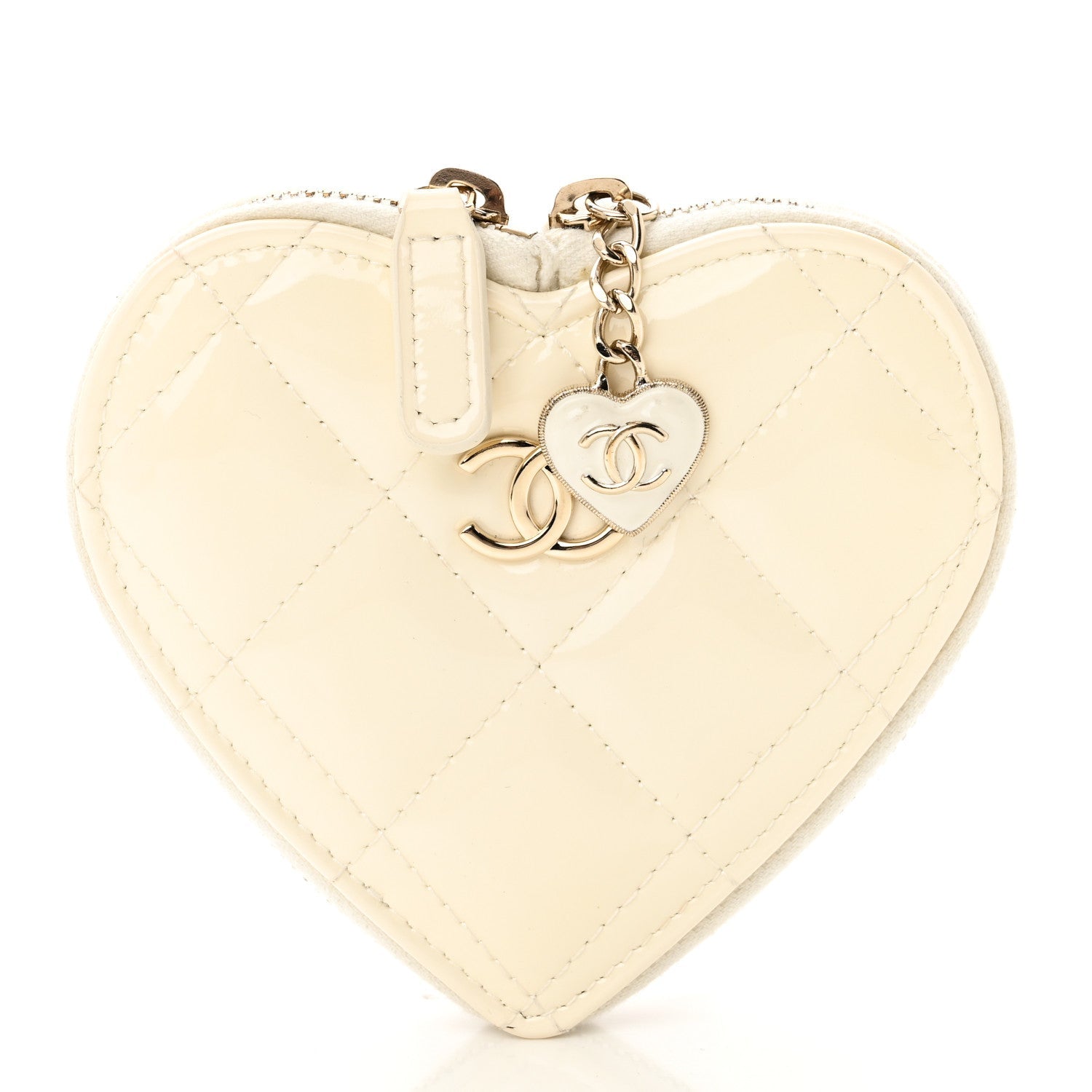 Chanel Patent Calfskin Resin Quilted CC Heart Clutch With Chain Black