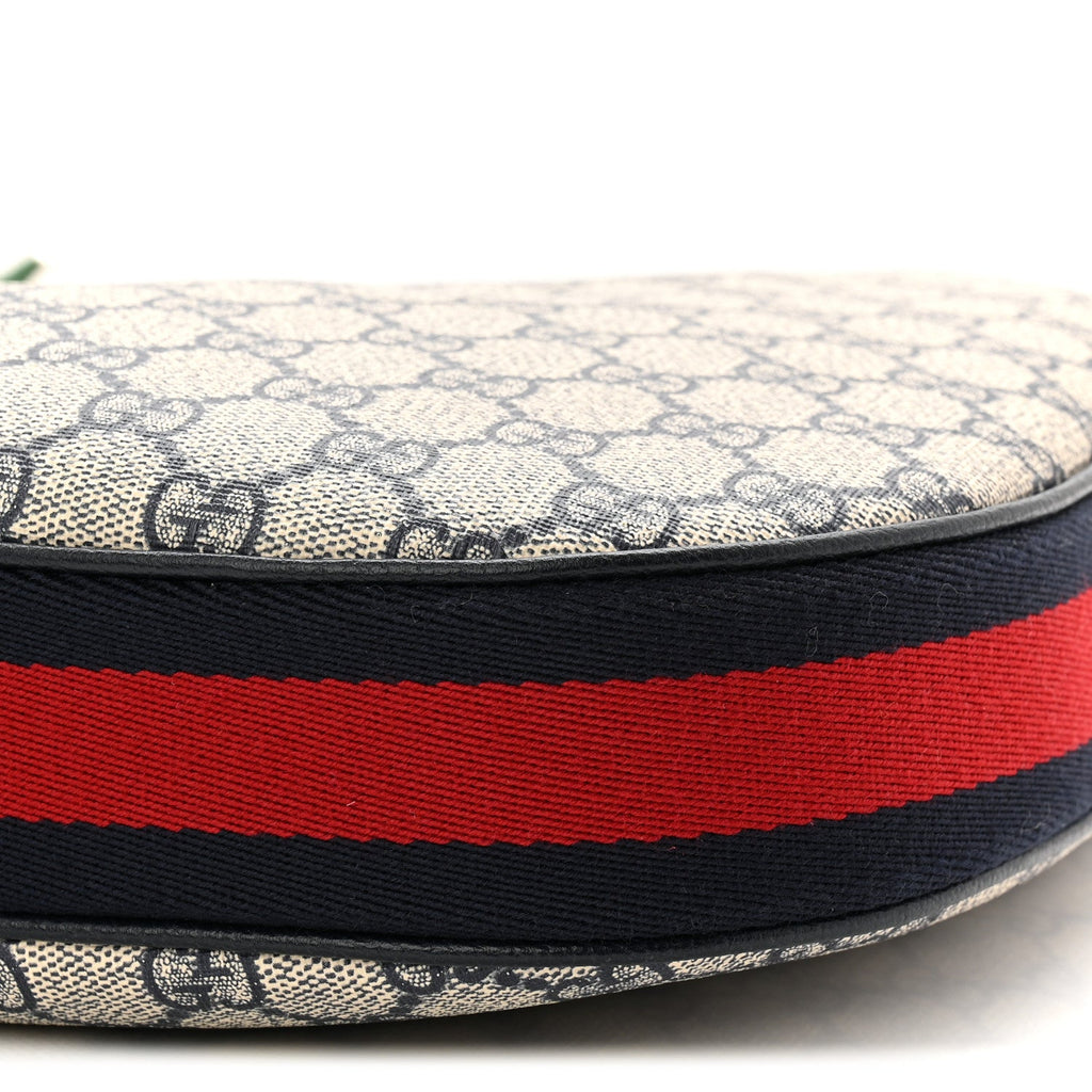 Gucci GG Supreme Monogram Textured Calfskin Web Large Attache Shoulder Bag Beige Blue