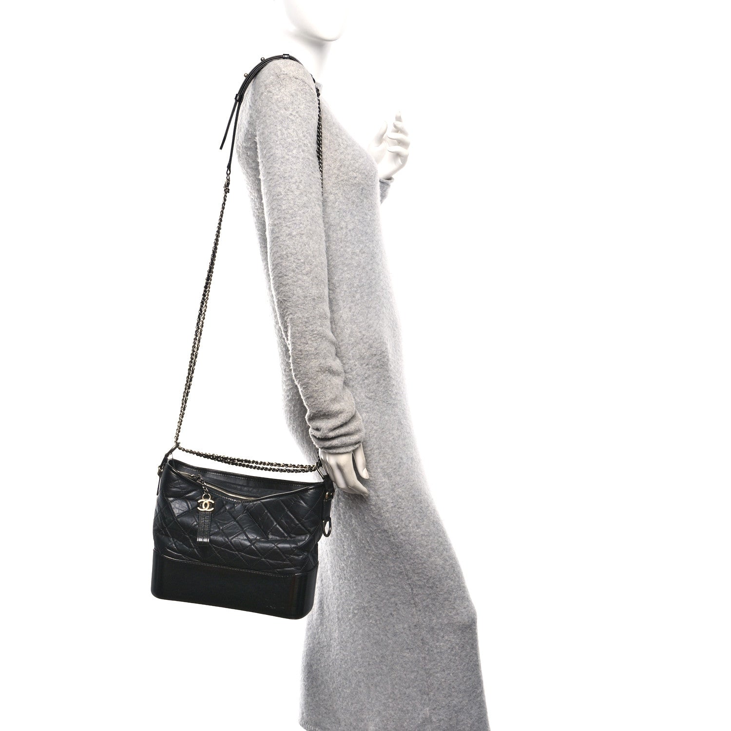 Chanel Aged Calfskin Quilted Medium Gabrielle Hobo Black