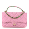 Chanel Lambskin Quilted Flap Phone Holder With Chain Lilac Light Green
