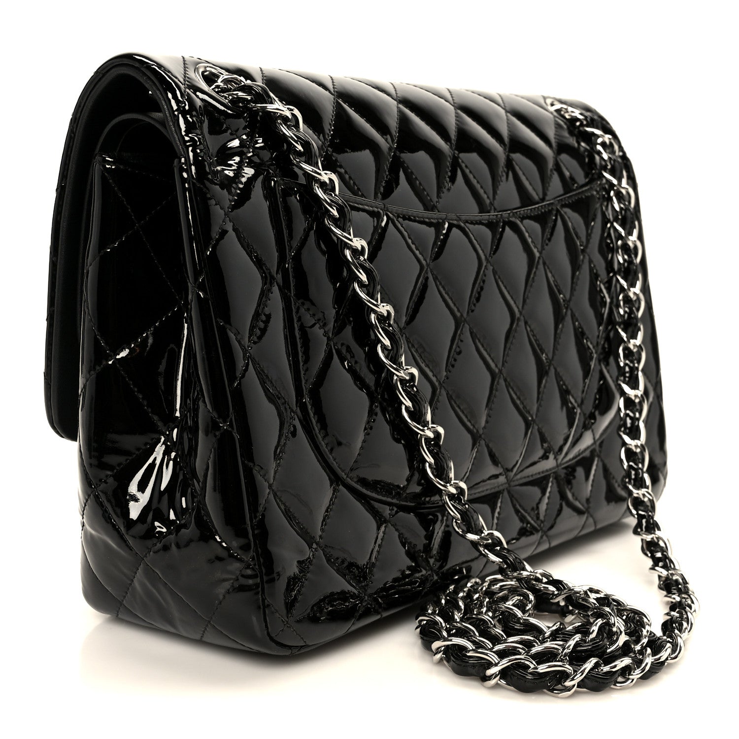 Chanel Patent Quilted Jumbo Double Flap Black