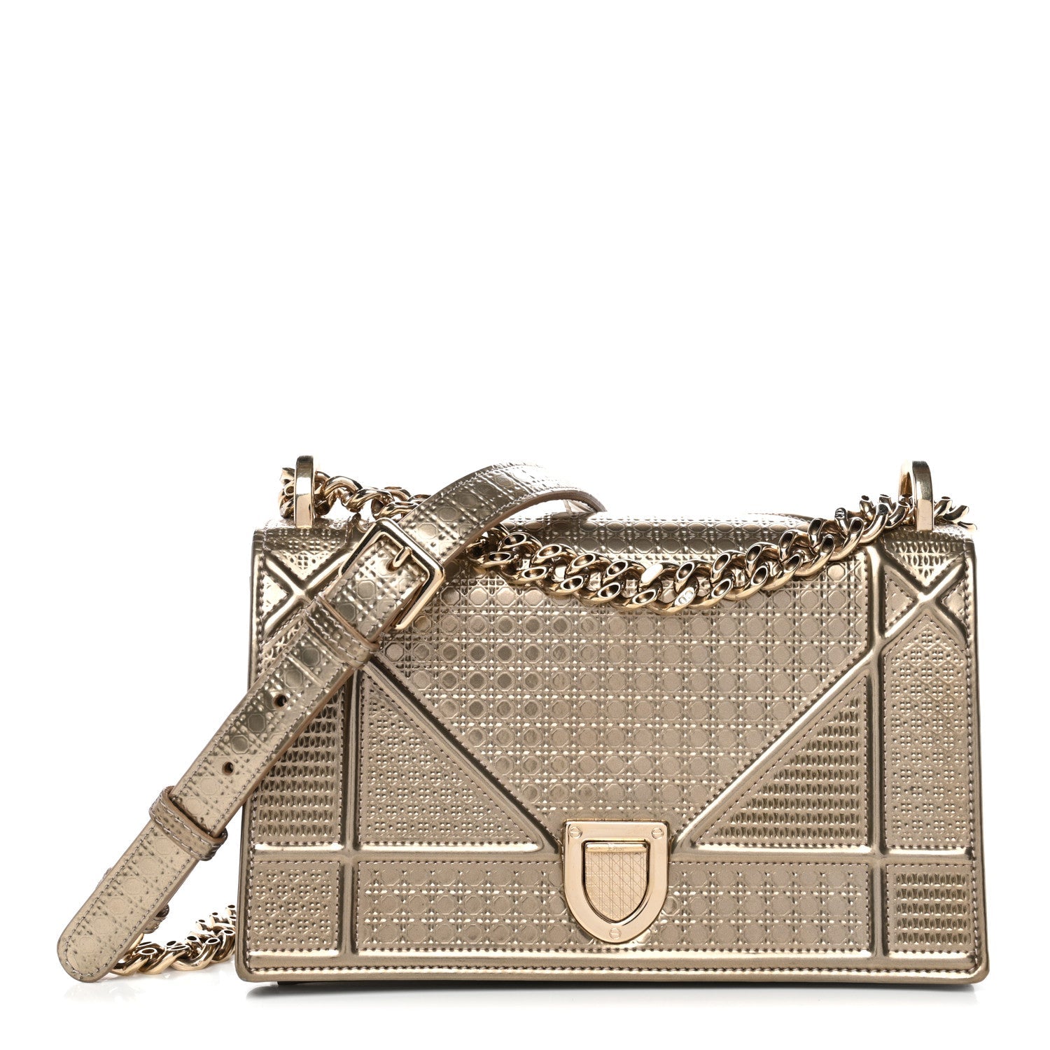 Christian Dior Metallic Patent Micro-Cannage Small Diorama Flap Bag Gold