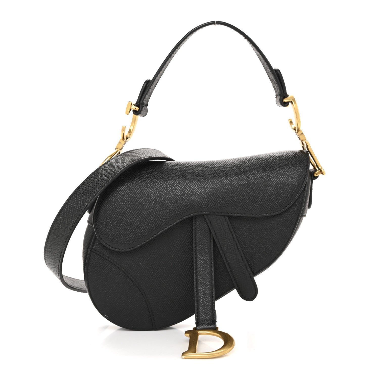 Christian Dior Grained Calfskin Mini Saddle Bag With Strap Black