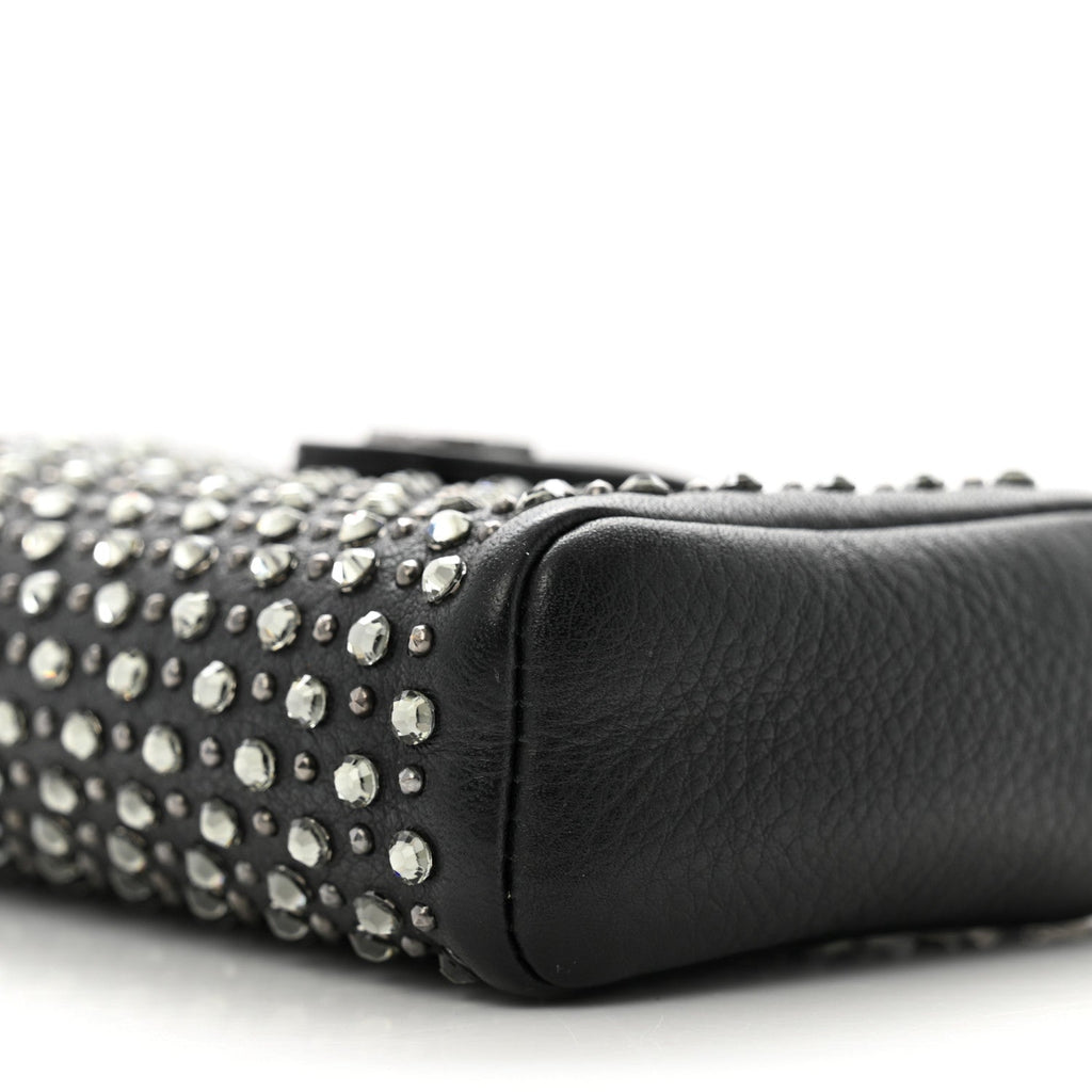 Chanel Calfskin Strass Studded Mini Phone Holder Clutch Black