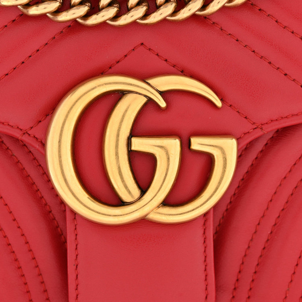 Gucci Calfskin Matelasse Small GG Marmont Shoulder Bag Hibiscus Red