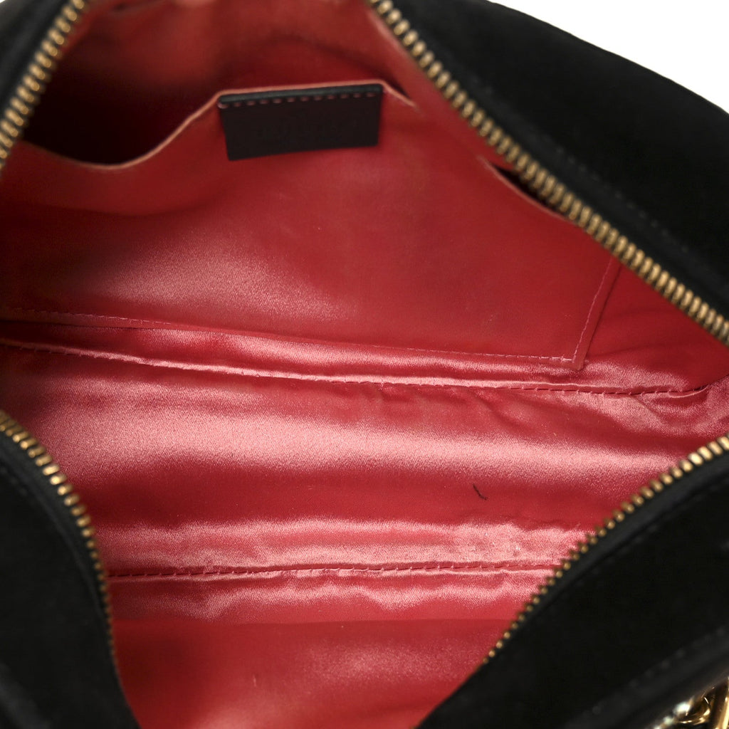 Gucci Velvet Matelasse Crystal Star Embroidered Small GG Marmont Chain Shoulder Bag Black