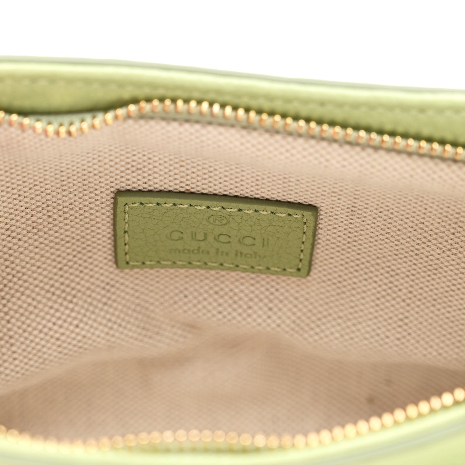 Gucci GG Grainy Calfskin Emblem Super Mini Shoulder Bag Sage Leaf