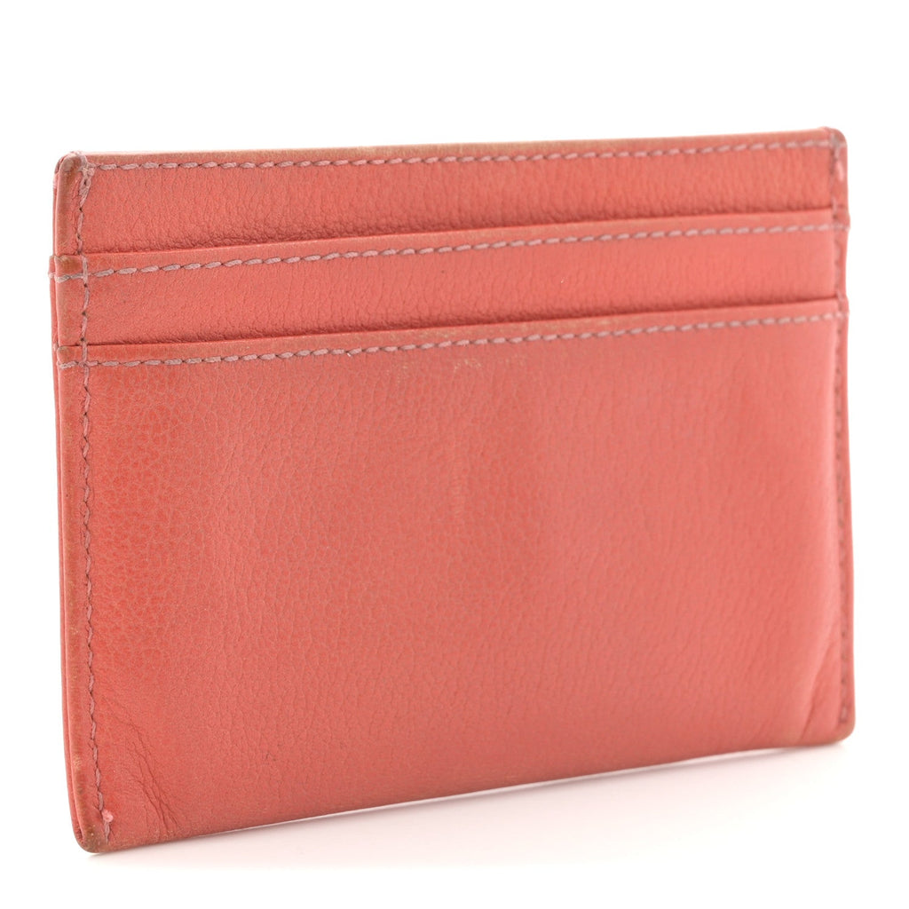 Goatskin Embossed Camellia Card Holder Coral
