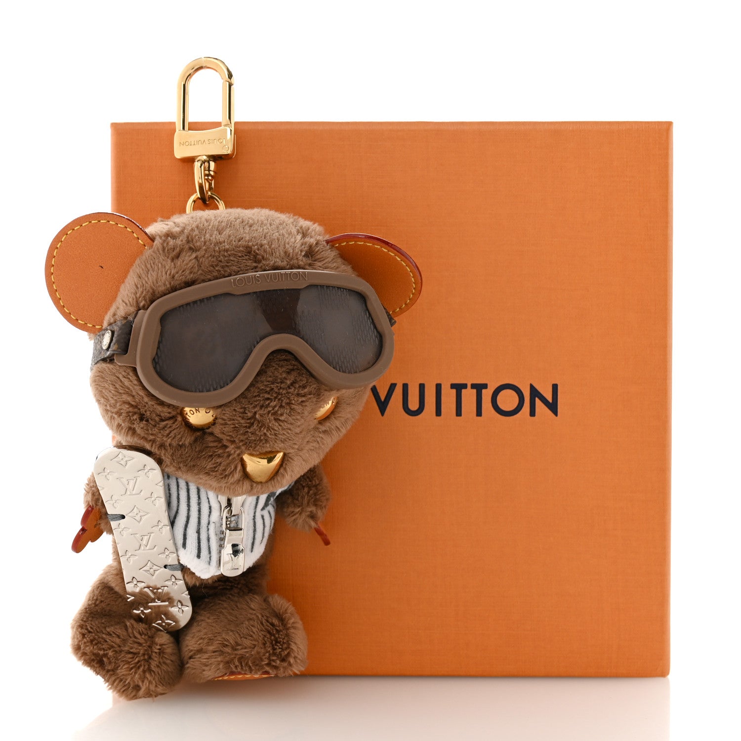 Louis Vuitton Faux Fur LV Oak Snow Bag Charm Key Holder Brown