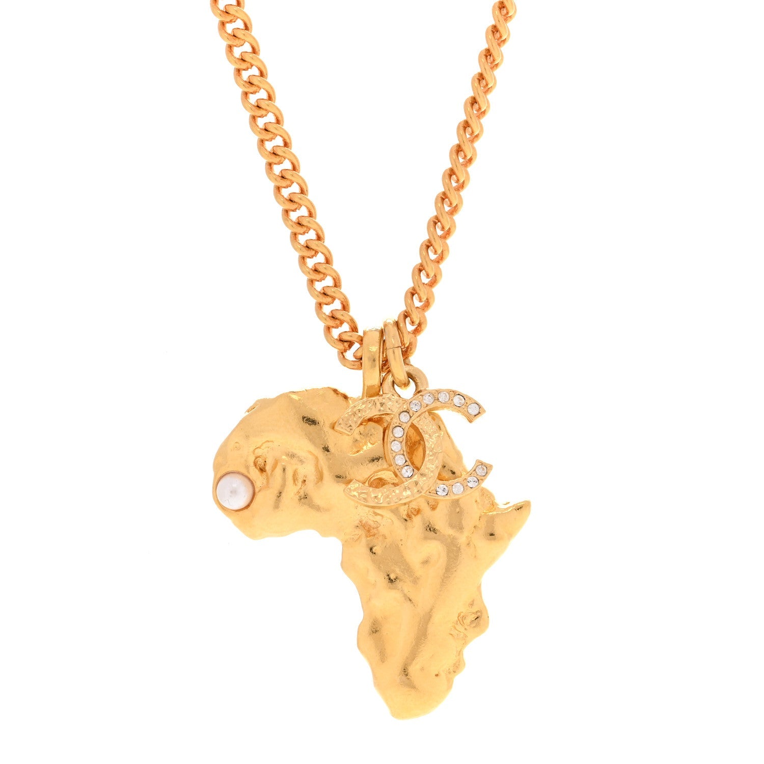 Crystal Pearl CC Africa Pendant Necklace Gold White