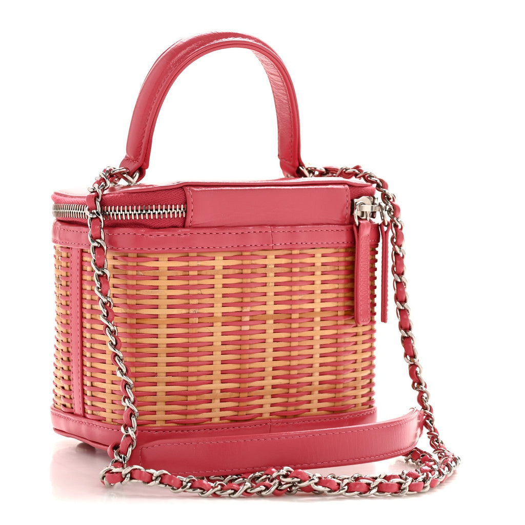 Chanel Calfskin Raffia Small Take Away Vanity Case Bag Pink Beige