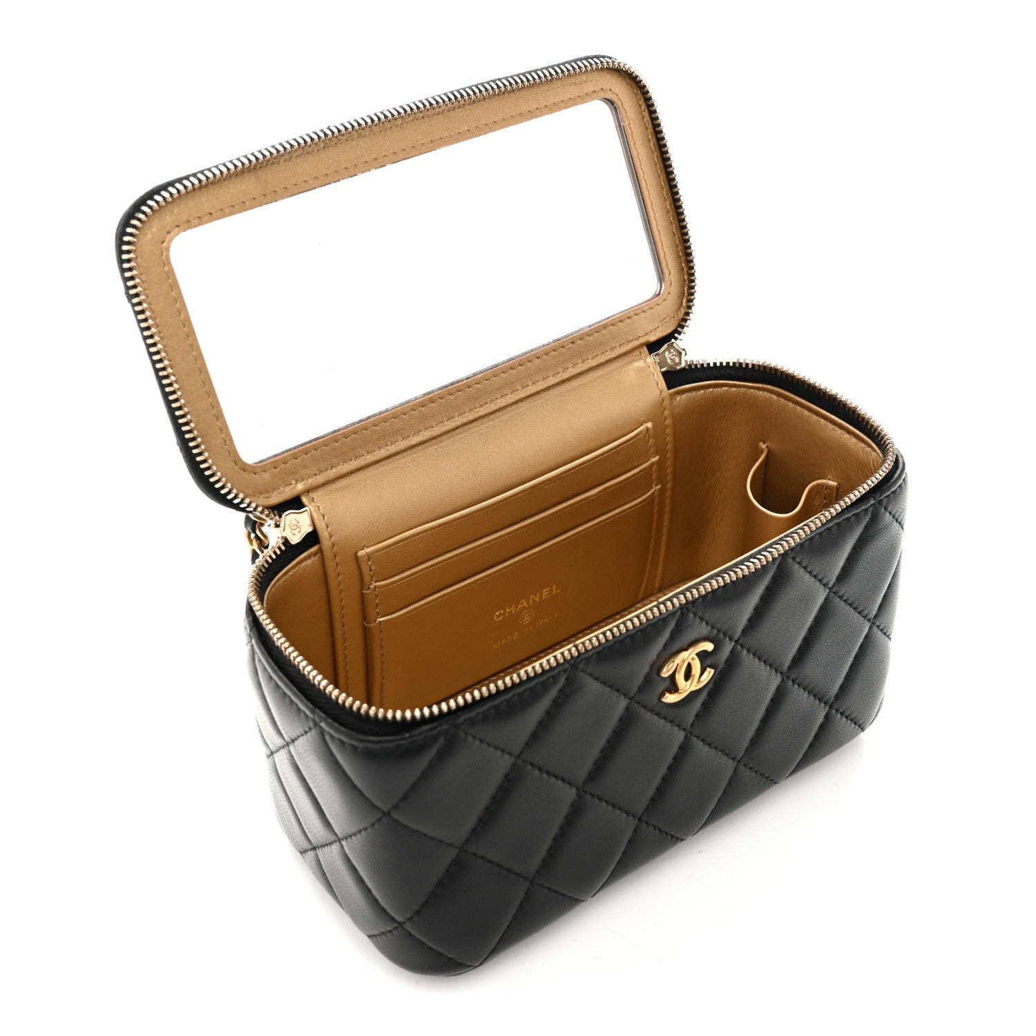 Chanel Lambskin Quilted Pearl Crush Small Vanity Case With Chain Black