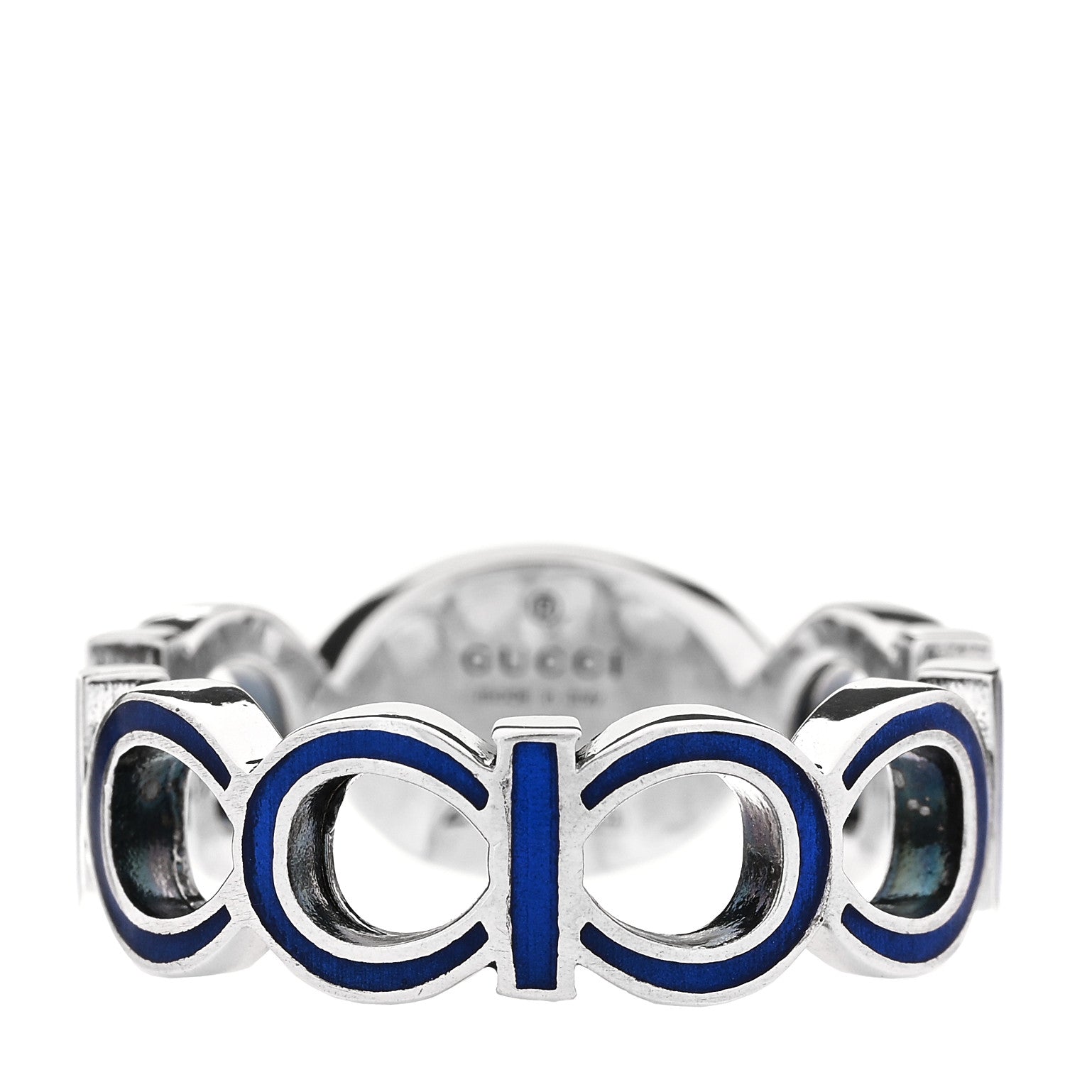 Gucci Sterling Silver Enamel Interlocking G Logo Ring 60 9 Blue