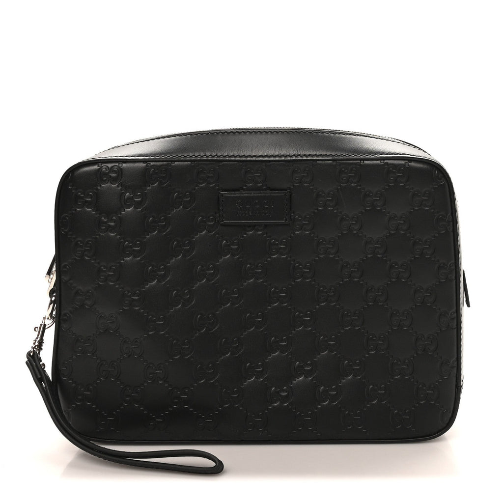 Gucci Guccissima Zip Pouch Wristlet Black