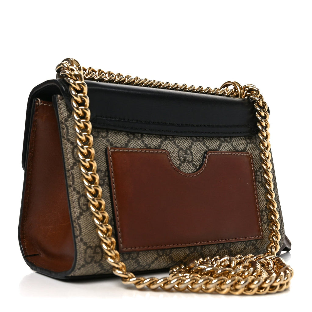 Gucci GG Supreme Monogram Calfskin Small Padlock Shoulder Bag Beige Black Cuir