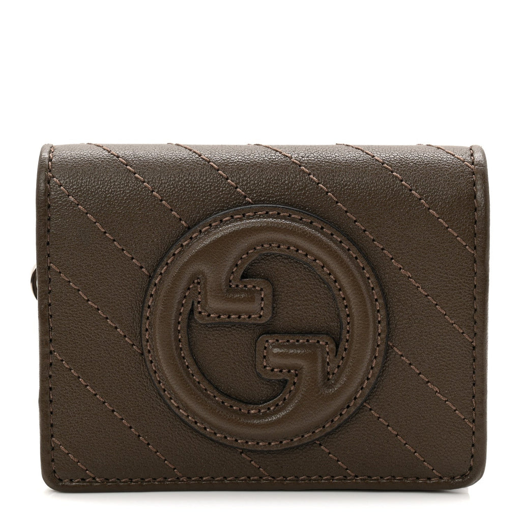 Gucci Sakai Be Green Calfskin Diagonal Stitched Blondie Card Case Wallet Craclet Brown