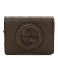 Gucci Sakai Be Green Calfskin Diagonal Stitched Blondie Card Case Wallet Craclet Brown