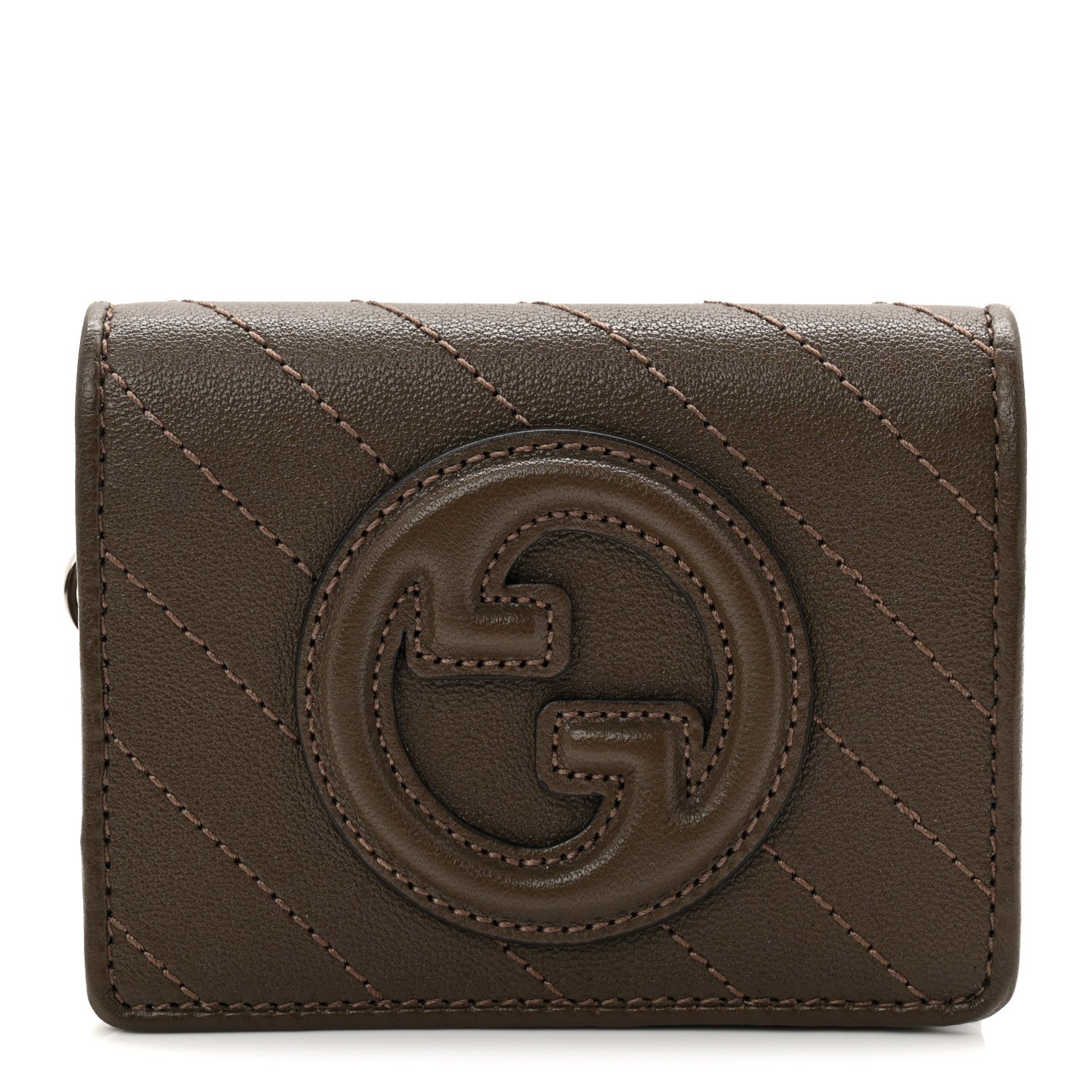 Gucci Sakai Be Green Calfskin Diagonal Stitched Blondie Card Case Wallet Craclet Brown