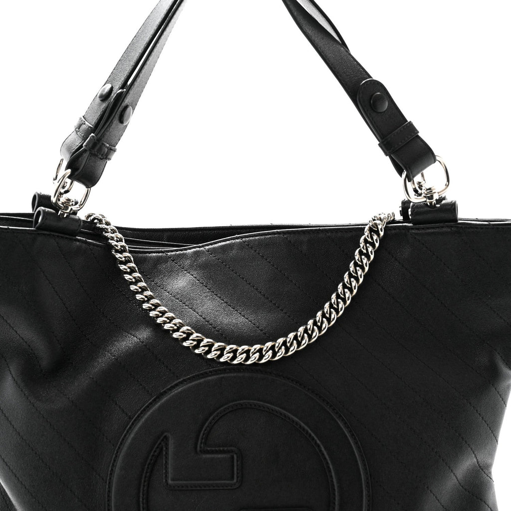 Gucci Sakai Be Green Calfskin Diagonal Stitched Medium Blondie Tote Black