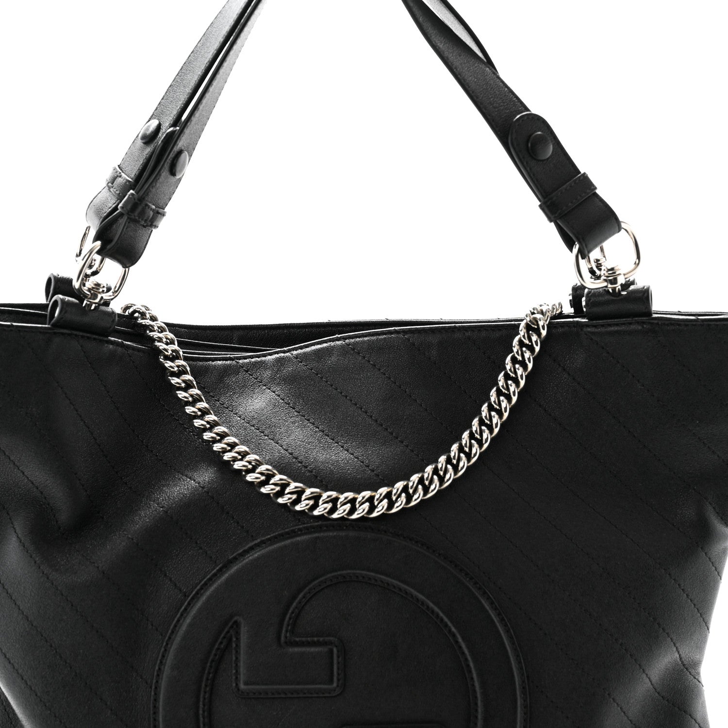 Gucci Sakai Be Green Calfskin Diagonal Stitched Medium Blondie Tote Black