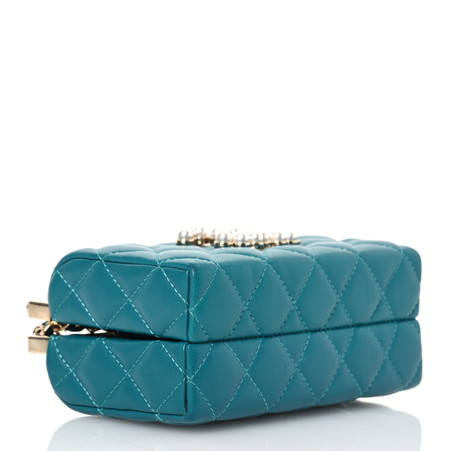 Chanel Lambskin Quilted Pearl CC Vanity Case Turquoise