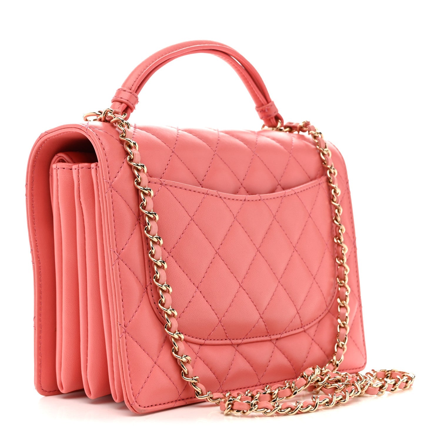 Chanel Lambskin Quilted Small Handle Tied Top Handle Flap Pink