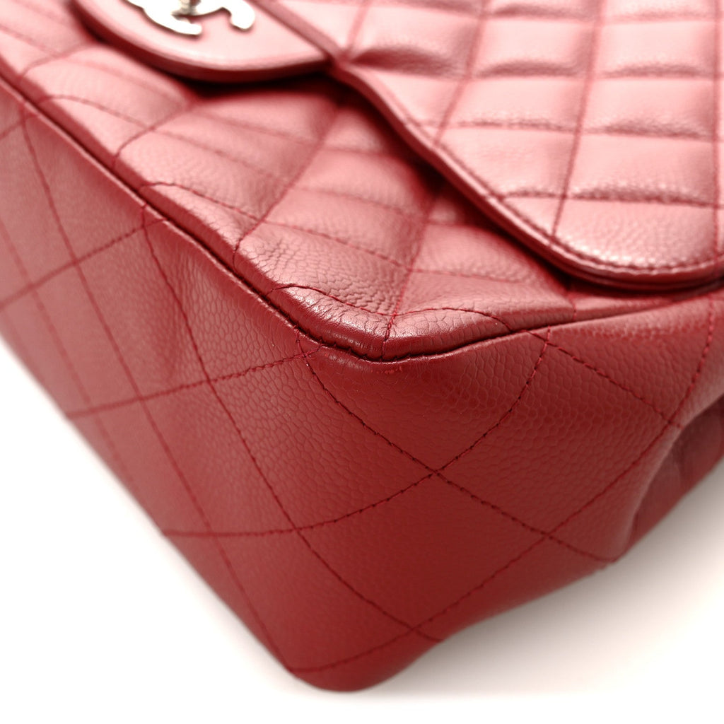 Chanel Caviar Quilted Jumbo Single Flap Dark Red