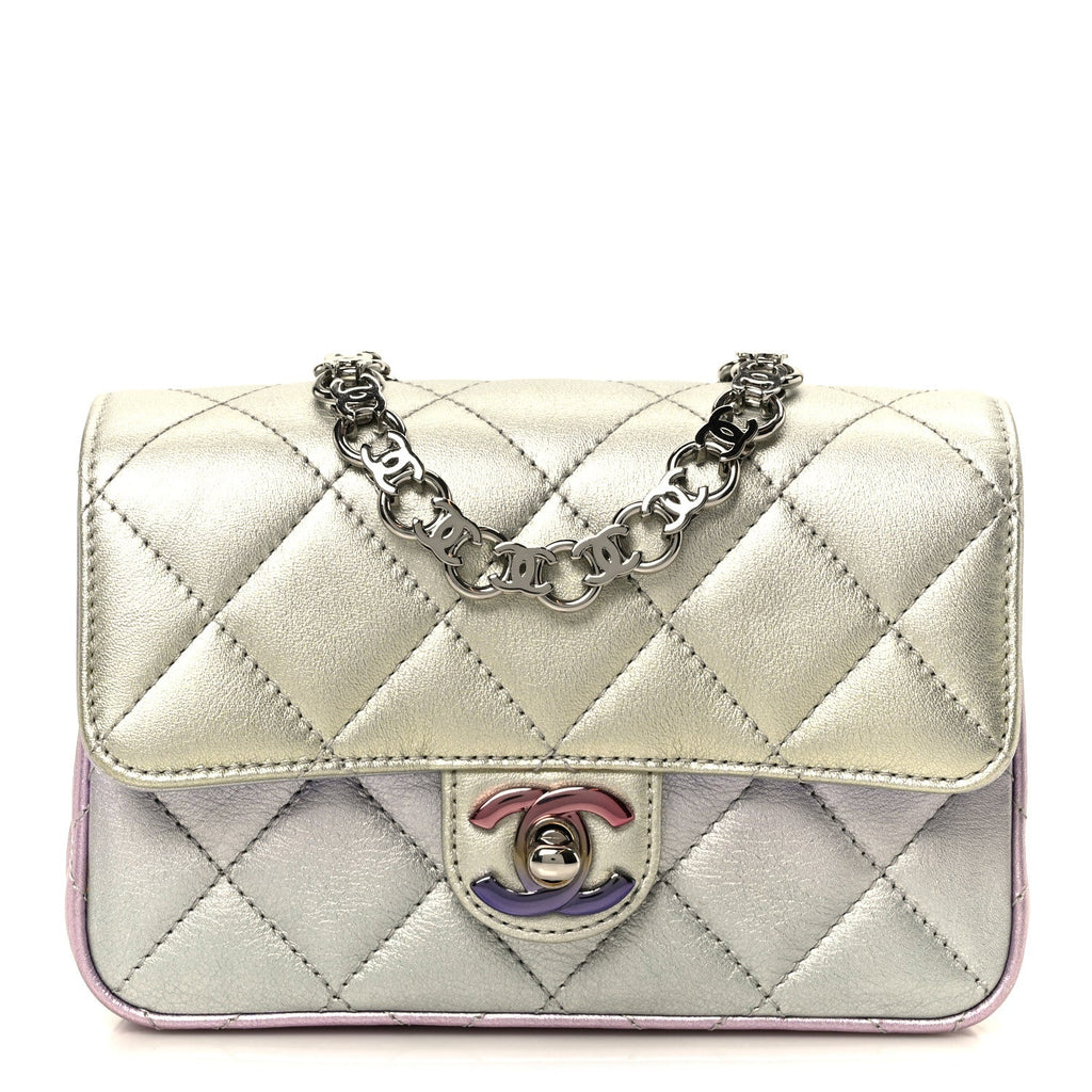 Chanel Gradient Metallic Calfskin Quilted Clutch Silver Blue Yellow Purple