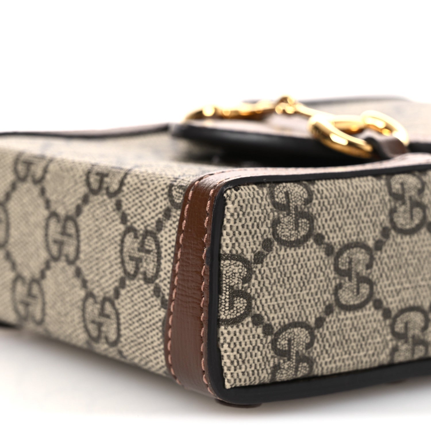 Gucci GG Supreme Monogram Mini Horsebit 1955 Crossbody Bag Beige Brown Sugar