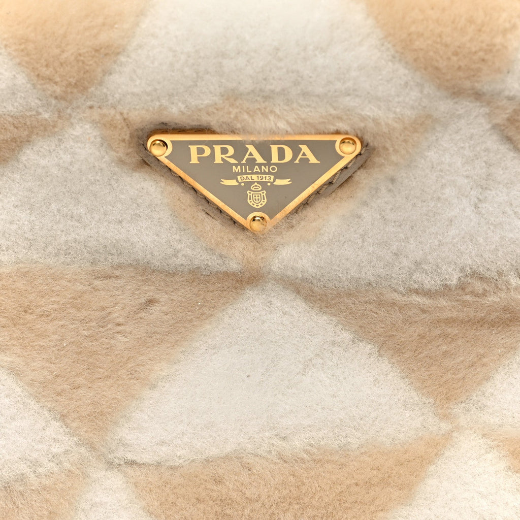 Prada Shearling Symbole Mini Triangle Bag Ecru White