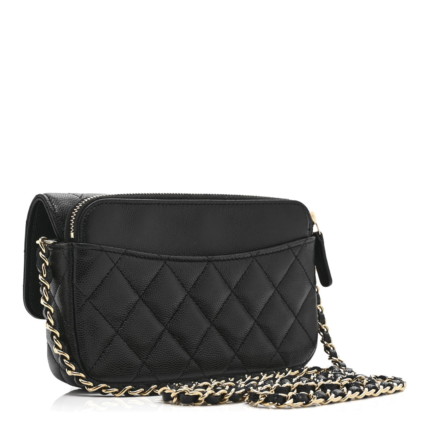 Caviar Quilted Flap Phone Holder With Chain Black