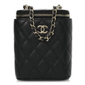 Chanel Caviar Quilted Small Vertical Coco Beauty Vanity Case With Chain Black