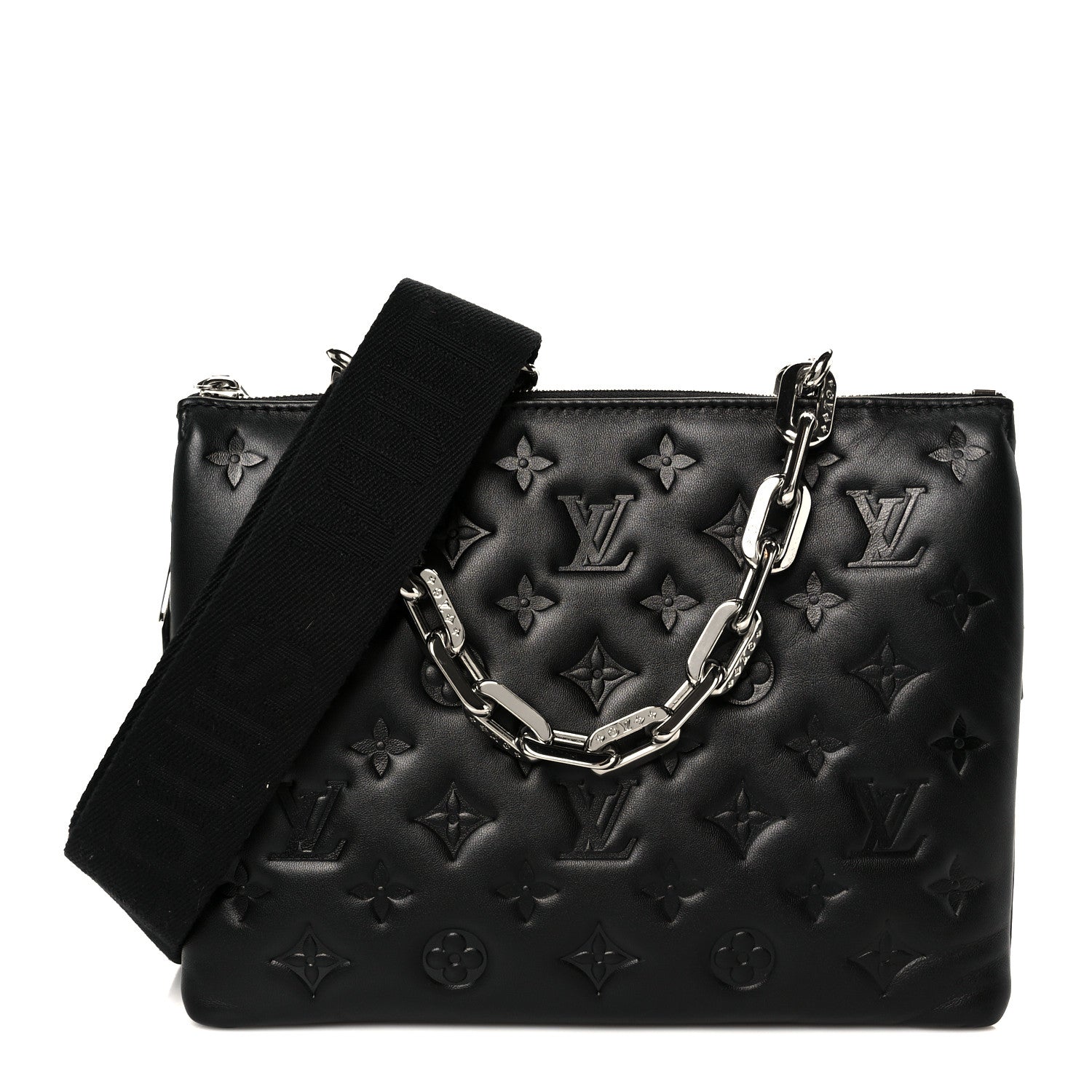 Louis Vuitton Lambskin Embossed Monogram Coussin PM Black