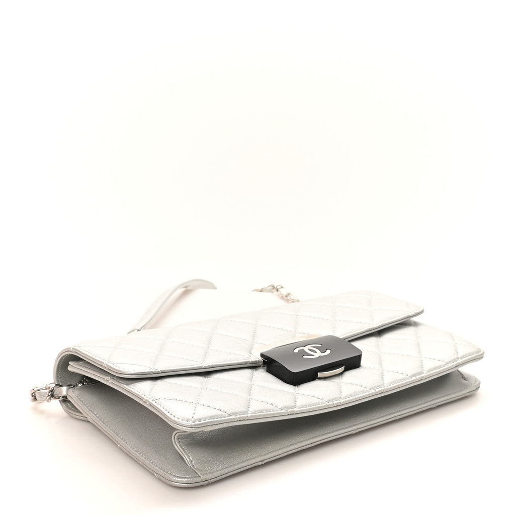 Chanel Metallic Sheepskin Quilted Small Beauty Lock Flap Silver