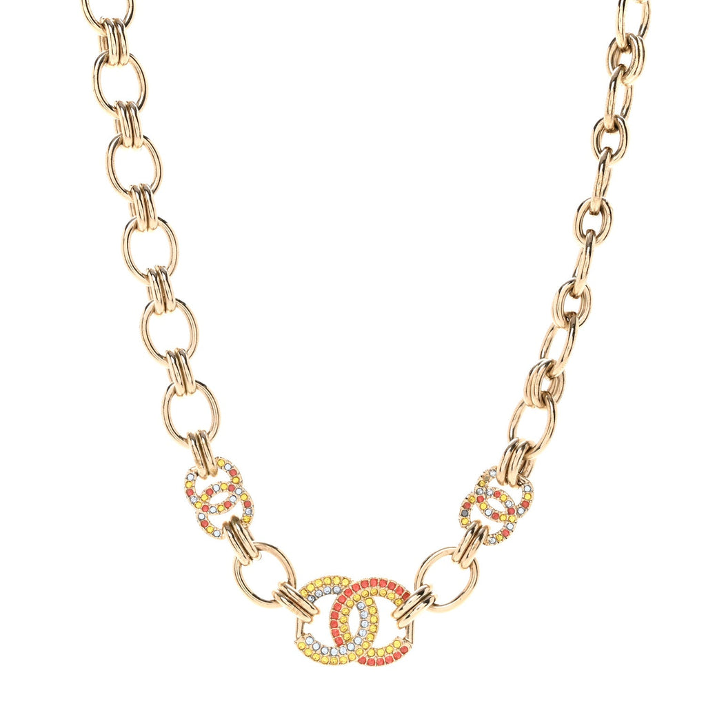Crystal Chain CC Choker Necklace Gold Multicolor