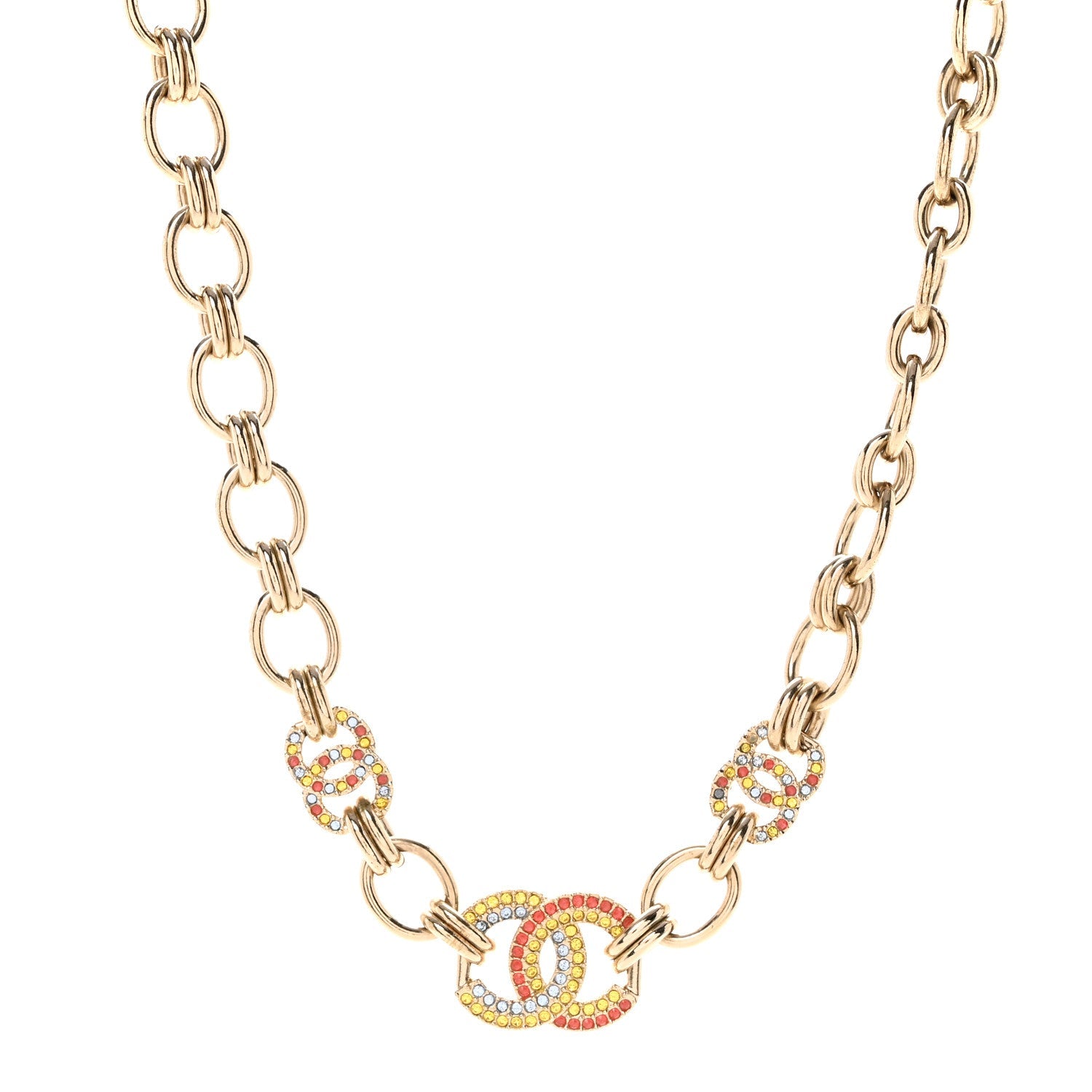 Crystal Chain CC Choker Necklace Gold Multicolor