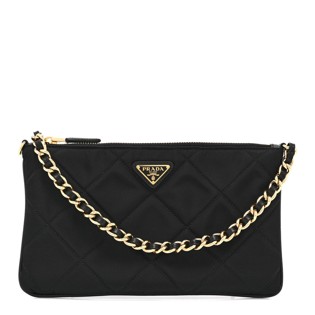 Prada Re-Nylon Tessuto Impuntu Quilted Re-Edition 1995 Chaine Pouch Black