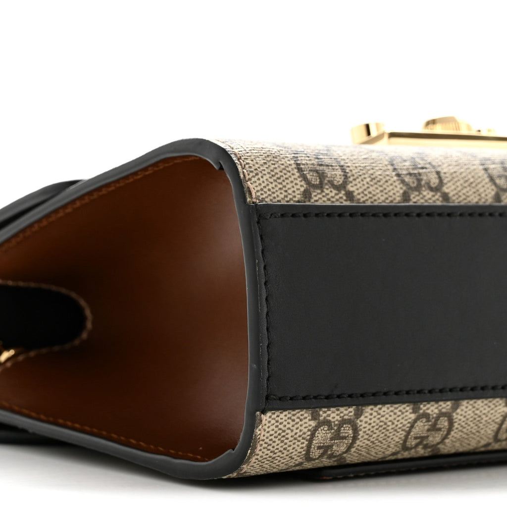 Gucci GG Supreme Monogram Calfskin Small Padlock Shoulder Bag Beige Black Cuir