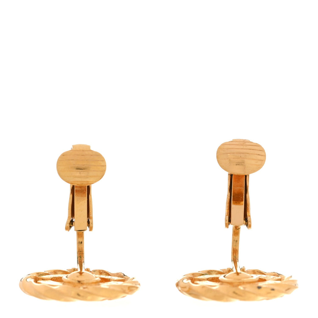 Crystal CC Round Clip On Earrings Gold