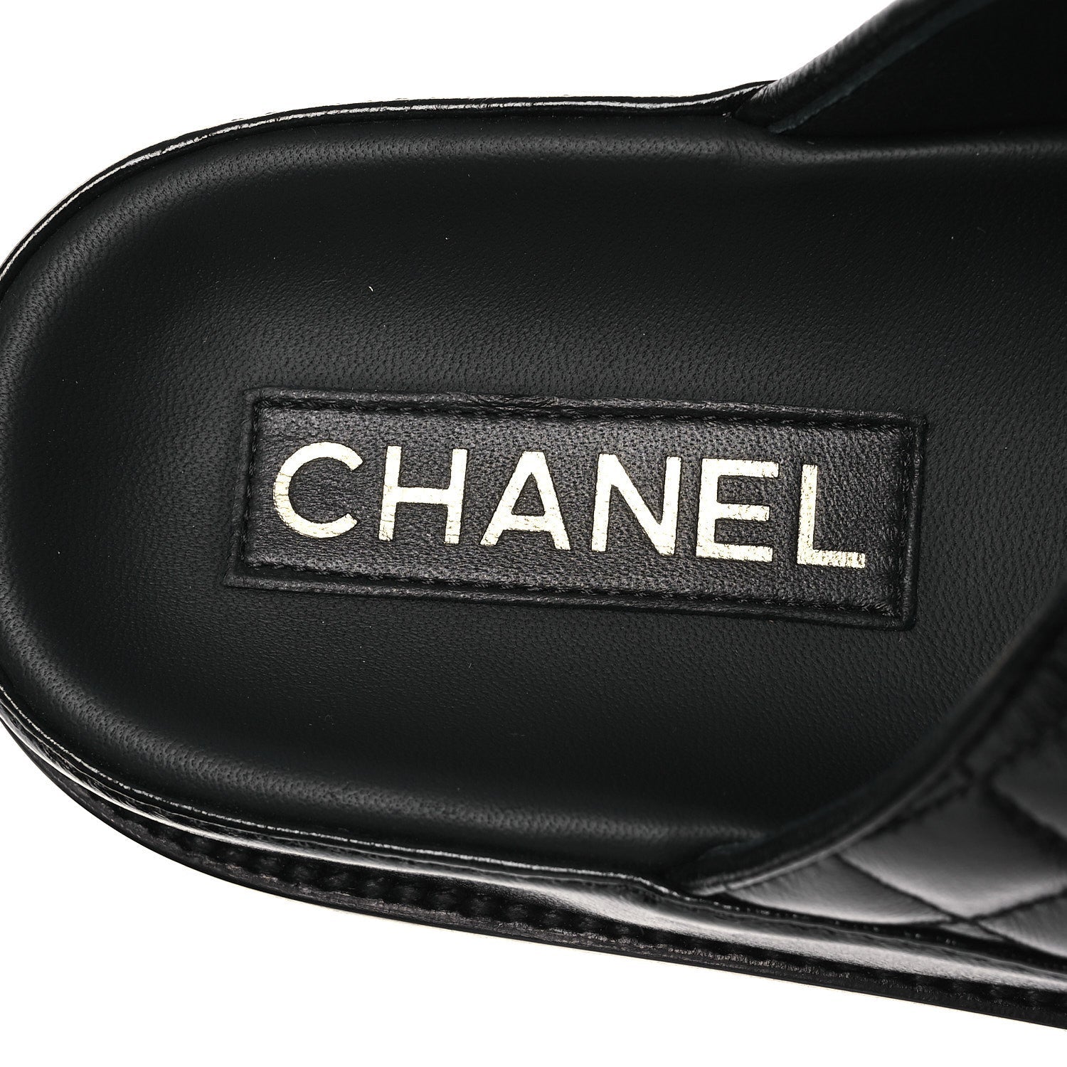 Lambskin Quilted Velcro Dad Chain CC Slide Sandals 38.5 Black