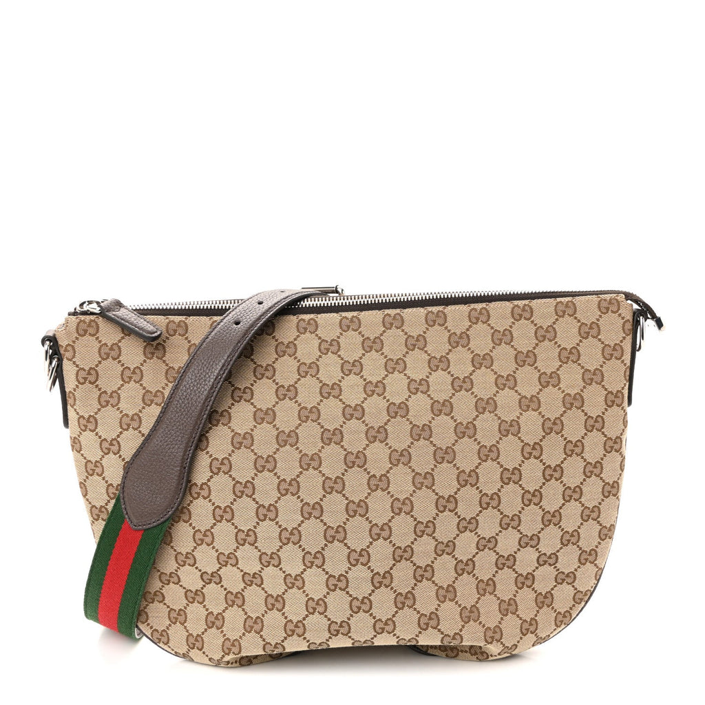 Gucci Monogram Calfskin Web Medium B Shoulder Bag Beige Brown