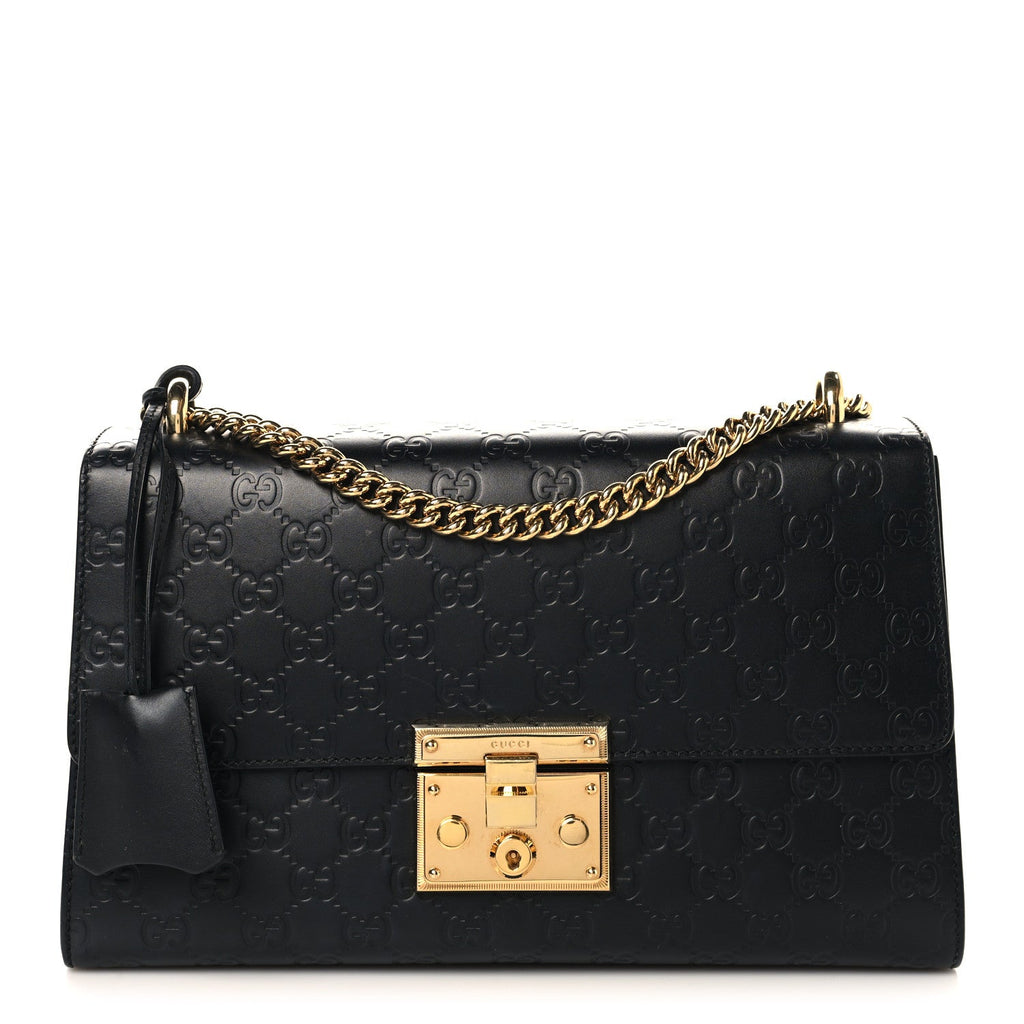Gucci Guccissima Medium Padlock Shoulder Bag Black