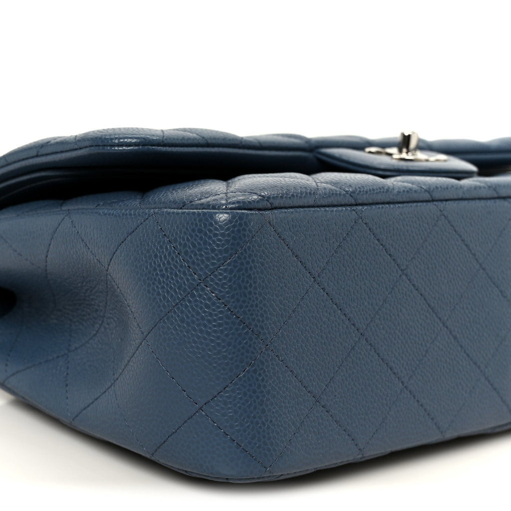 Chanel Caviar Quilted Jumbo Double Flap Blue