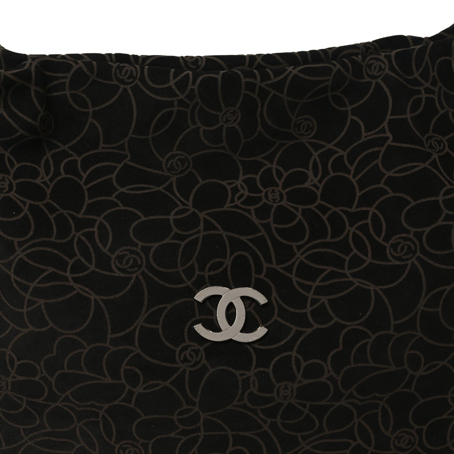 Chanel Suede Camellia Hobo Bag Black